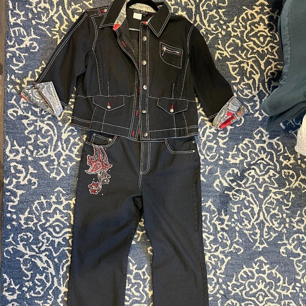 City Girl Nancy Bolen 2 pc Lightweight Embellished Silk trim Pant Set, Size 10